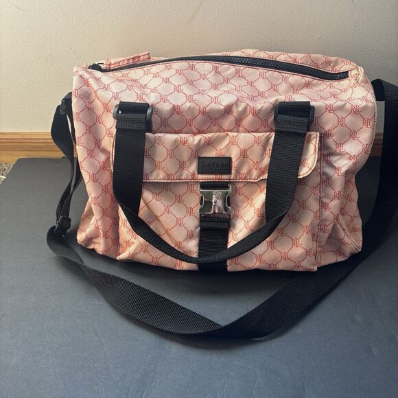 Pink Designer Ralph Lauren Weekender Overnight Signature Nylon Duffel Bag Logo - Picture 5 of 13